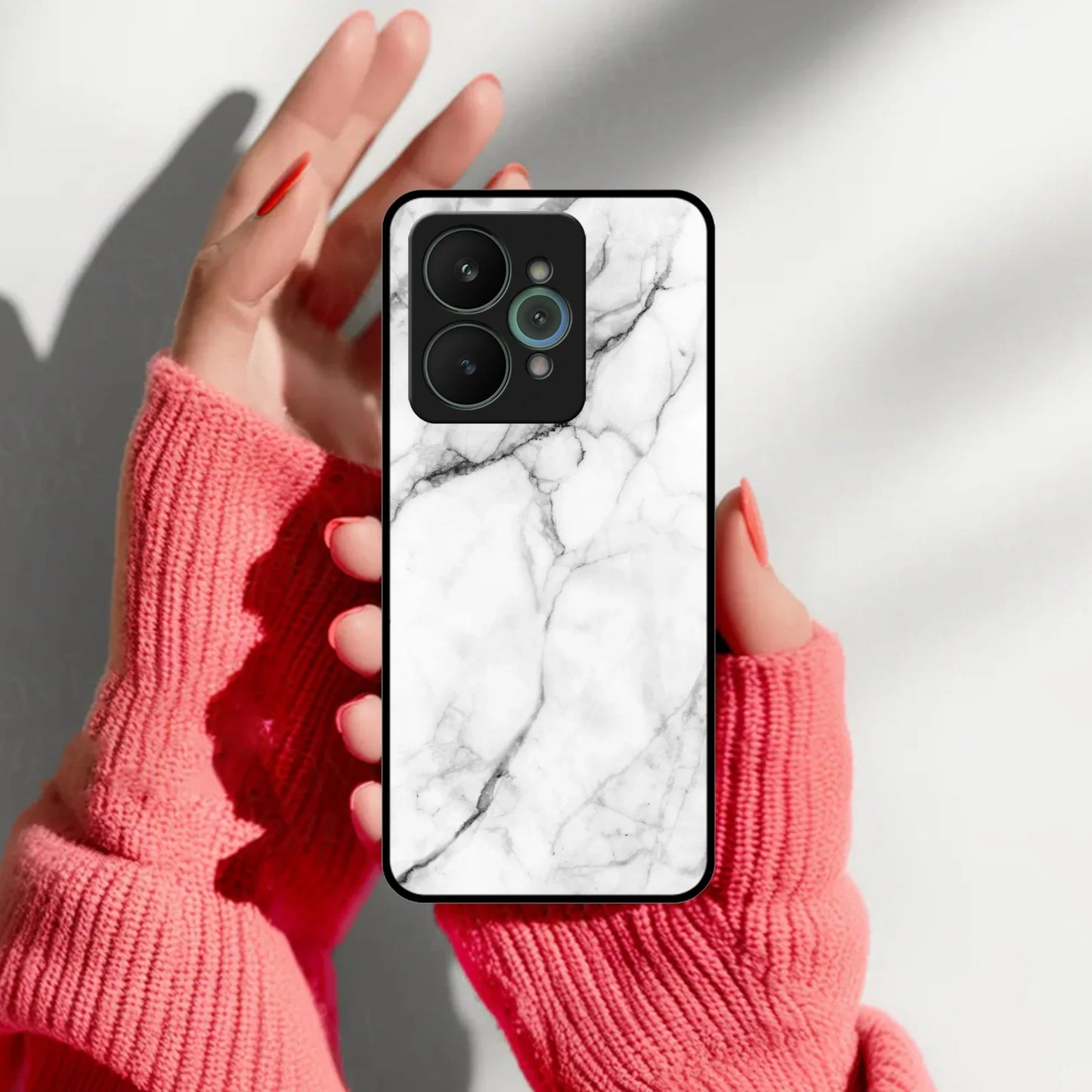White Marble Patter Glass Case Cover For Realme/Narzo - ShopOnCliQ