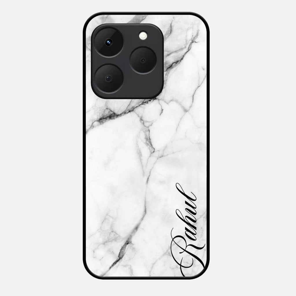 White Marble Patter Glass Case Cover For Realme 15T 5G