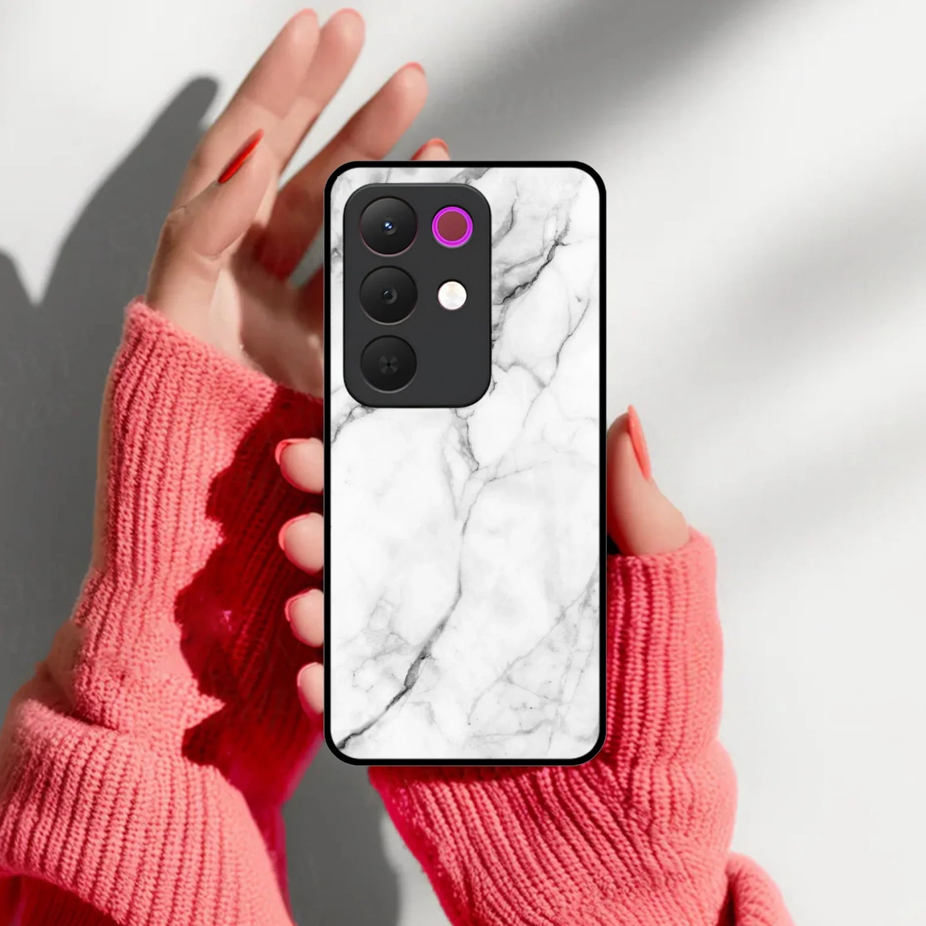 White Marble Patter Glass Case Cover For Realme/Narzo