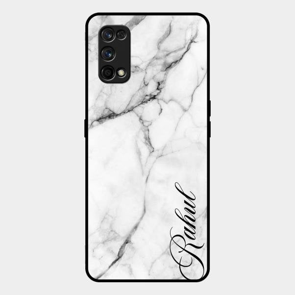 White Marble Patter Glass Case Cover For Realme 7 Pro