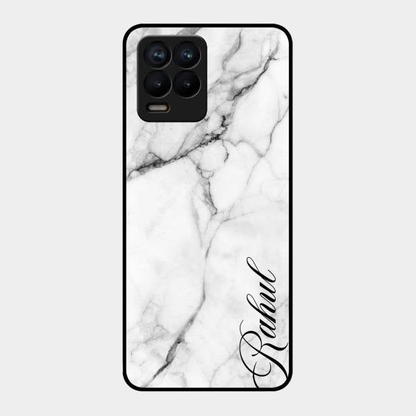 White Marble Patter Glass Case Cover For Realme 8 Pro