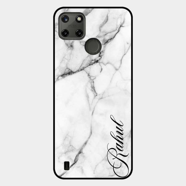 White Marble Patter Glass Case Cover For Realme C21Y