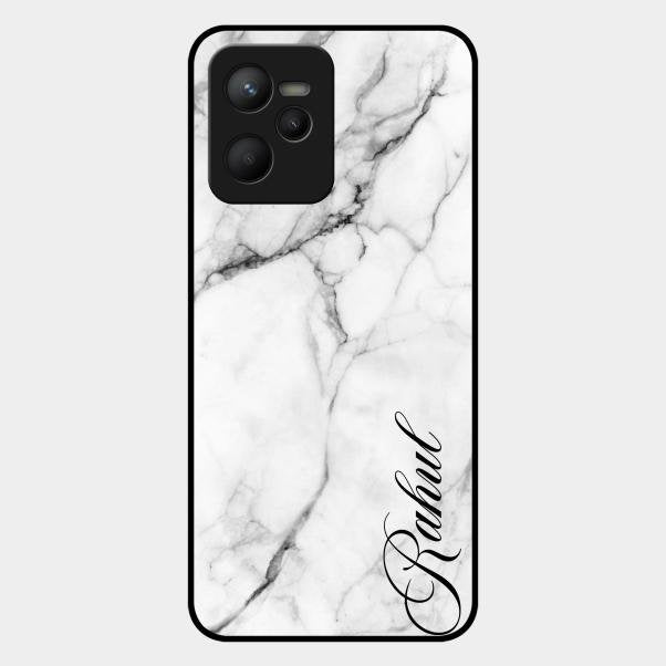 White Marble Patter Glass Case Cover For Realme C35