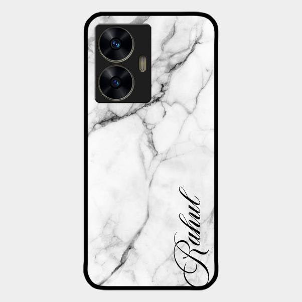 White Marble Patter Glass Case Cover For Realme C55