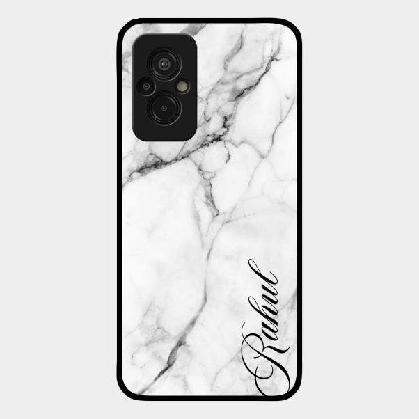 White Marble Patter Glass Case Cover For Redmi 11 Prime 4G