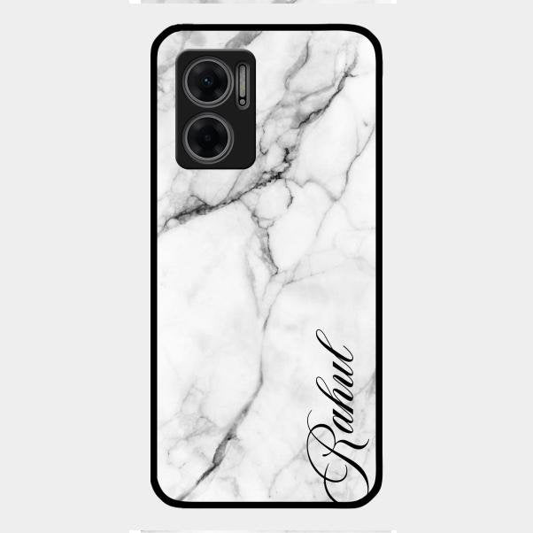 White Marble Patter Glass Case Cover For Redmi 11 Prime 5G