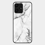 White Marble Patter Glass Case Cover For Redmi 12 5G