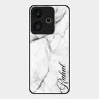 White Marble Patter Glass Case Cover For Redmi 13 5G