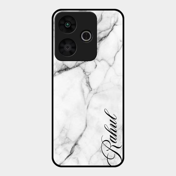 White Marble Patter Glass Case Cover For Redmi 13 5G