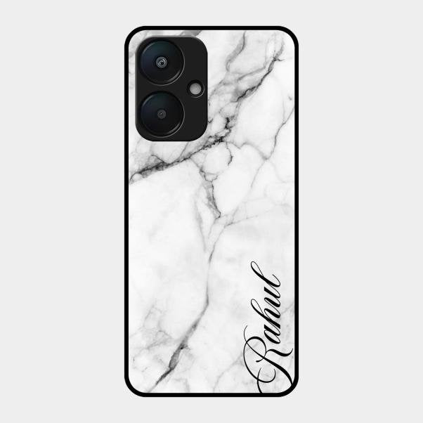 White Marble Patter Glass Case Cover For Redmi 13C 5G