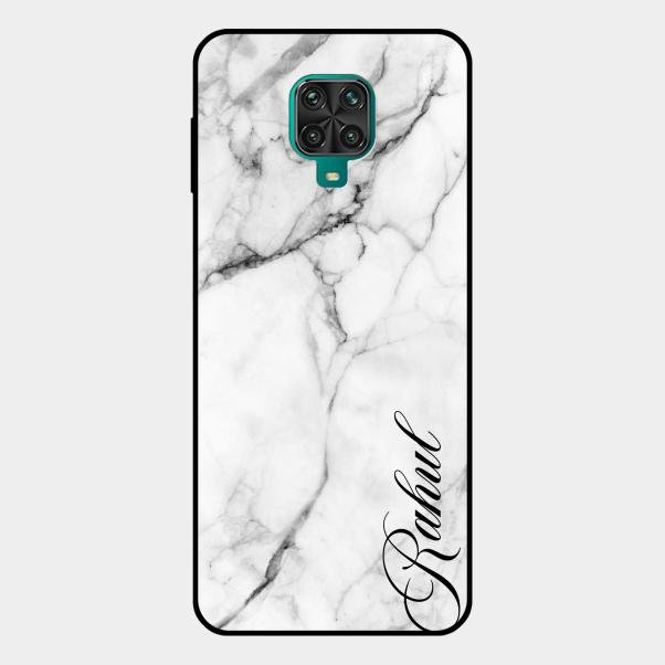 White Marble Patter Glass Case Cover For Redmi Note 10 Lite