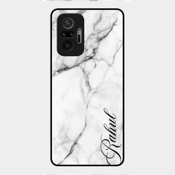 White Marble Patter Glass Case Cover For Redmi Note 10 Pro