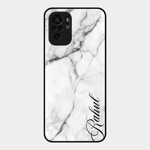 White Marble Patter Glass Case Cover For Redmi Note 10