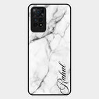 White Marble Patter Glass Case Cover For Redmi Note 11 Pro 5G