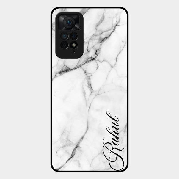 White Marble Patter Glass Case Cover For Redmi Note 11 Pro 5G