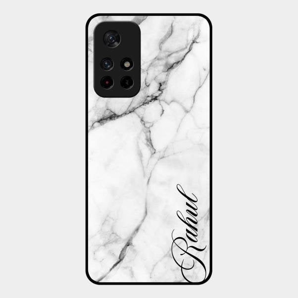 White Marble Patter Glass Case Cover For Redmi Note 11T 5G