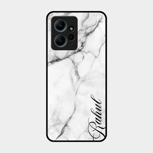 White Marble Patter Glass Case Cover For Redmi Note 12 4G