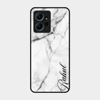 White Marble Patter Glass Case Cover For Redmi Note 12 4G