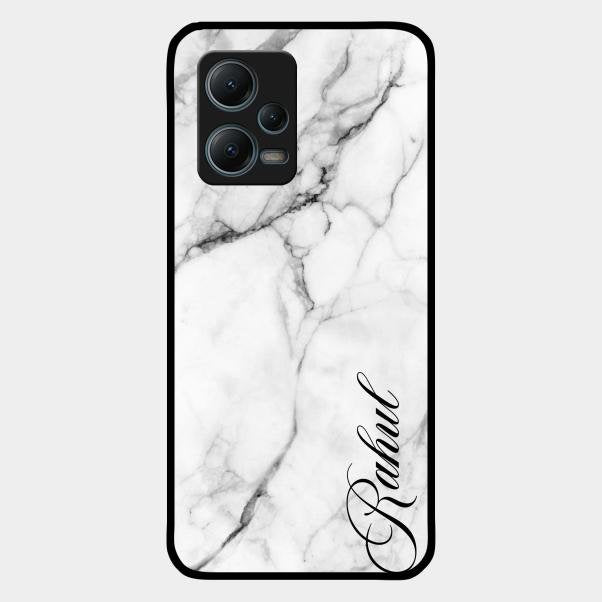 White Marble Patter Glass Case Cover For Redmi Note 12 5G