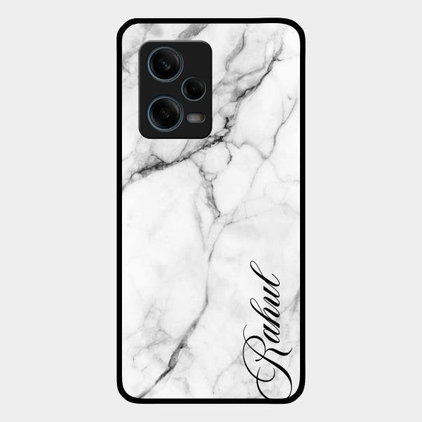 White Marble Patter Glass Case Cover For Redmi Note 12 Pro 5G