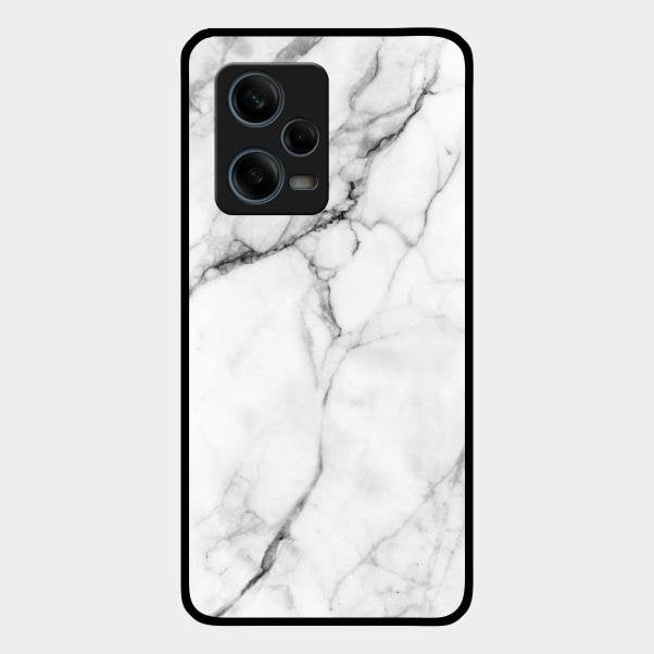 White Marble Patter Glass Case Cover For Redmi Note 12 Pro Plus 5G