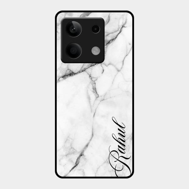 White Marble Patter Glass Case Cover For Redmi Note 13 5G