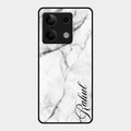 White Marble Patter Glass Case Cover For Redmi Note 13 5G