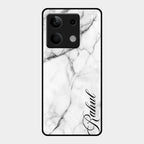 White Marble Patter Glass Case Cover For Redmi Note 13 5G