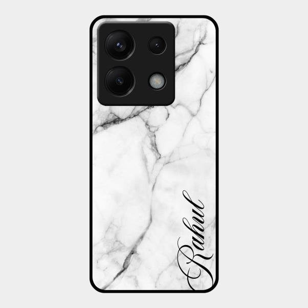 White Marble Patter Glass Case Cover For Redmi Note 13 Pro 5G