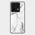 White Marble Patter Glass Case Cover For Redmi Note 13 Pro 5G