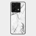 White Marble Patter Glass Case Cover For Redmi Note 13 Pro 5G