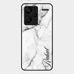 White Marble Patter Glass Case Cover For Redmi Note 13 Pro Plus 5G