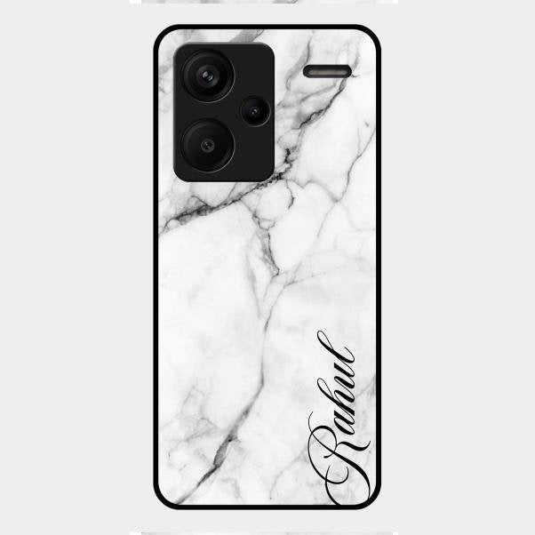 White Marble Patter Glass Case Cover For Redmi Note 13 Pro Plus 5G