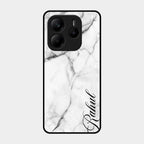 White Marble Patter Glass Case Cover For Redmi Note 14 5G
