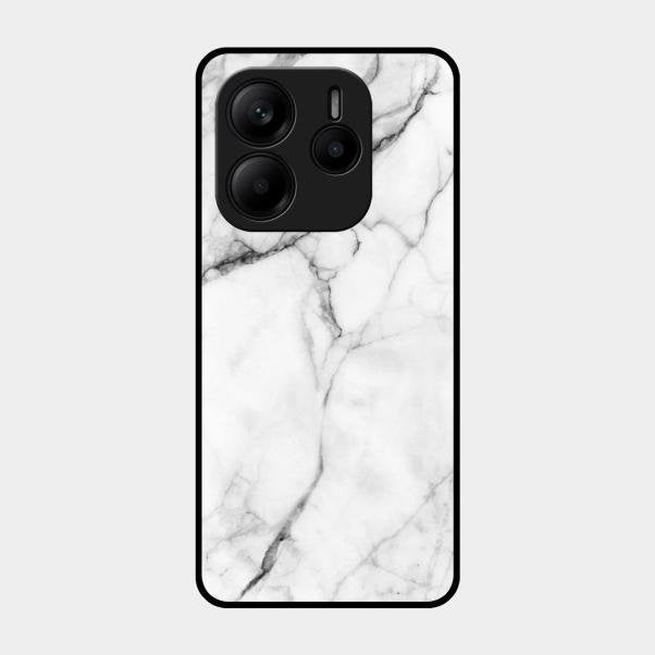 White Marble Patter Glass Case Cover For Redmi Note 14 5G