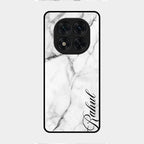 White Marble Patter Glass Case Cover For Redmi Note 14 Pro 5G