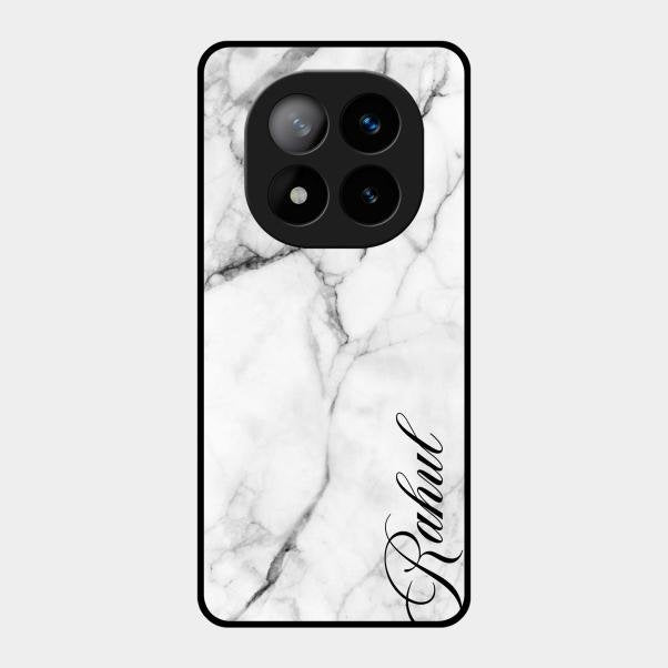 White Marble Patter Glass Case Cover For Redmi Note 14 Pro Plus 5G