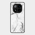 White Marble Patter Glass Case Cover For Redmi Note 14 Pro Plus 5G