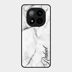 White Marble Patter Glass Case Cover For Redmi Note 14 Pro Plus 5G