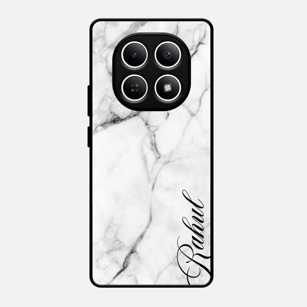 White Marble Patter Glass Case Cover For Redmi Note 15 5G