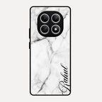 White Marble Patter Glass Case Cover For Redmi Note 15 5G