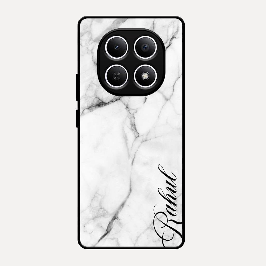 White Marble Patter Glass Case Cover For Redmi Note 15 5G