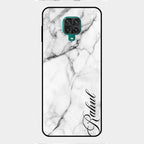 White Marble Patter Glass Case Cover For Redmi Note 9 Pro Max