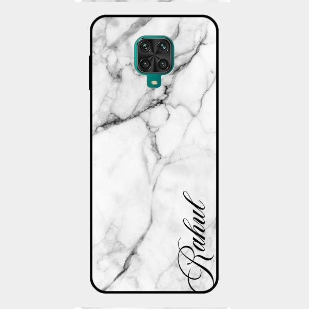 White Marble Patter Glass Case Cover For Redmi Note 9 Pro