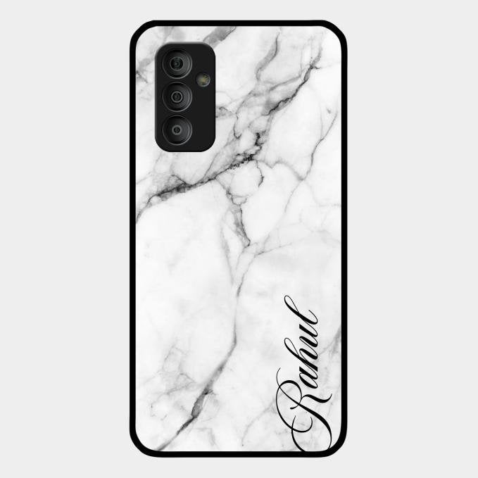White Marble Patter Glass Case Cover For Samsung Galaxy F23 5G