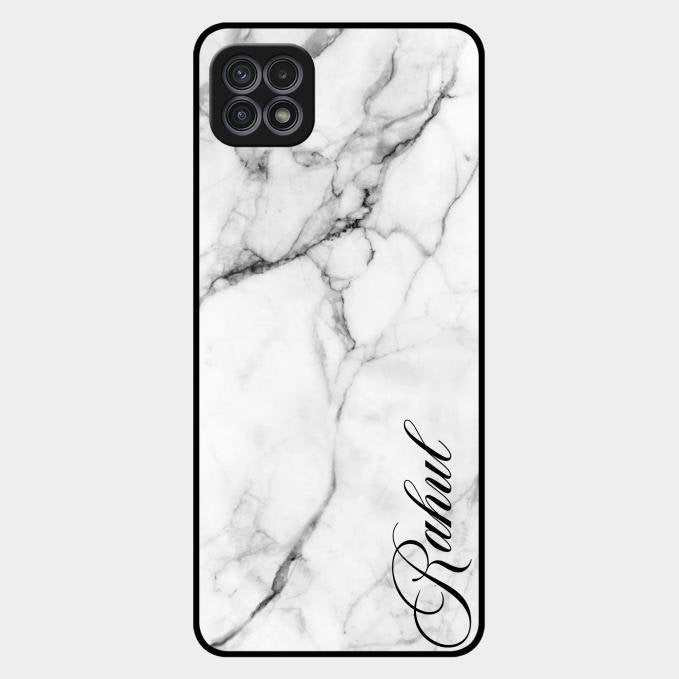 White Marble Patter Glass Case Cover For Samsung Galaxy F42 5G