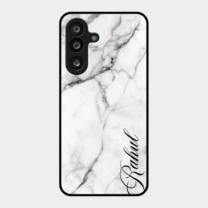 White Marble Patter Glass Case Cover For Samsung Galaxy F55 5G