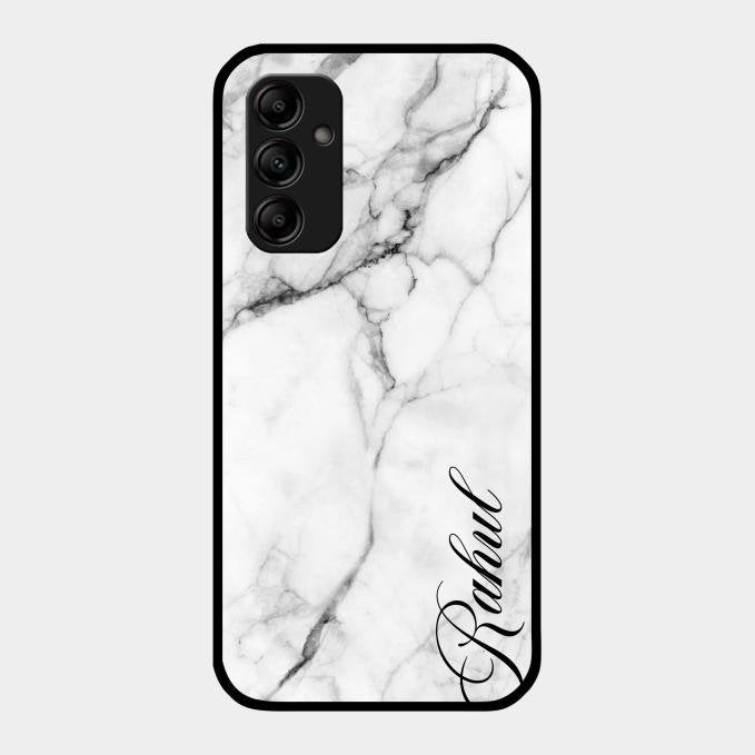 White Marble Patter Glass Case Cover For Samsung Galaxy M14 5G