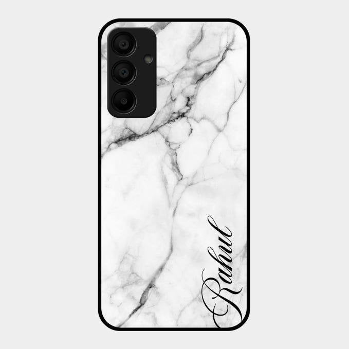White Marble Patter Glass Case Cover For Samsung Galaxy M15 5G
