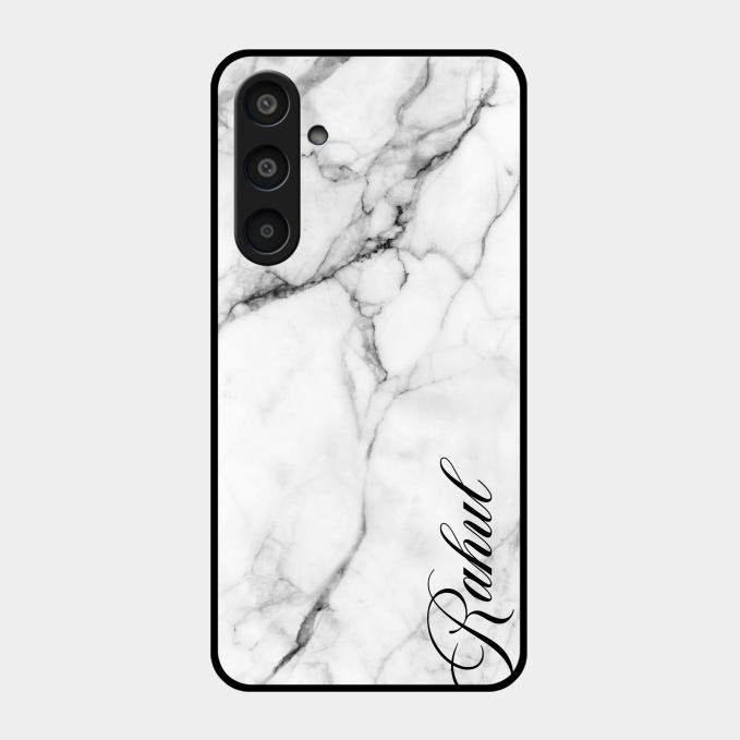 White Marble Patter Glass Case Cover For Samsung Galaxy M35 5G